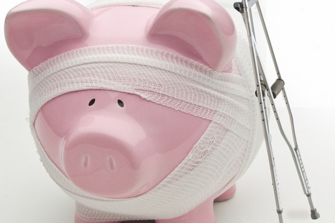 Injured Piggy Bank WIth Crutches
