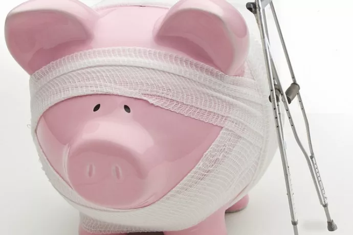 Injured Piggy Bank WIth Crutches